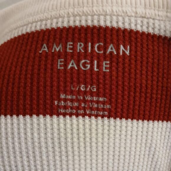 90s-inspired American Eagle AE Waffle Hey Baby Tee Campus Red Stripes L - Picture 4 of 4